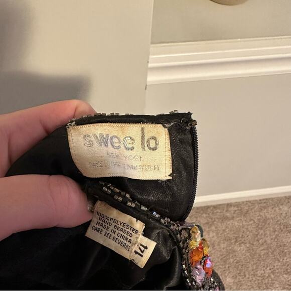 Vintage Swee Lo Black Gem Sequin Long Sleeve Mini Dress Medium - Picture 11 of 11